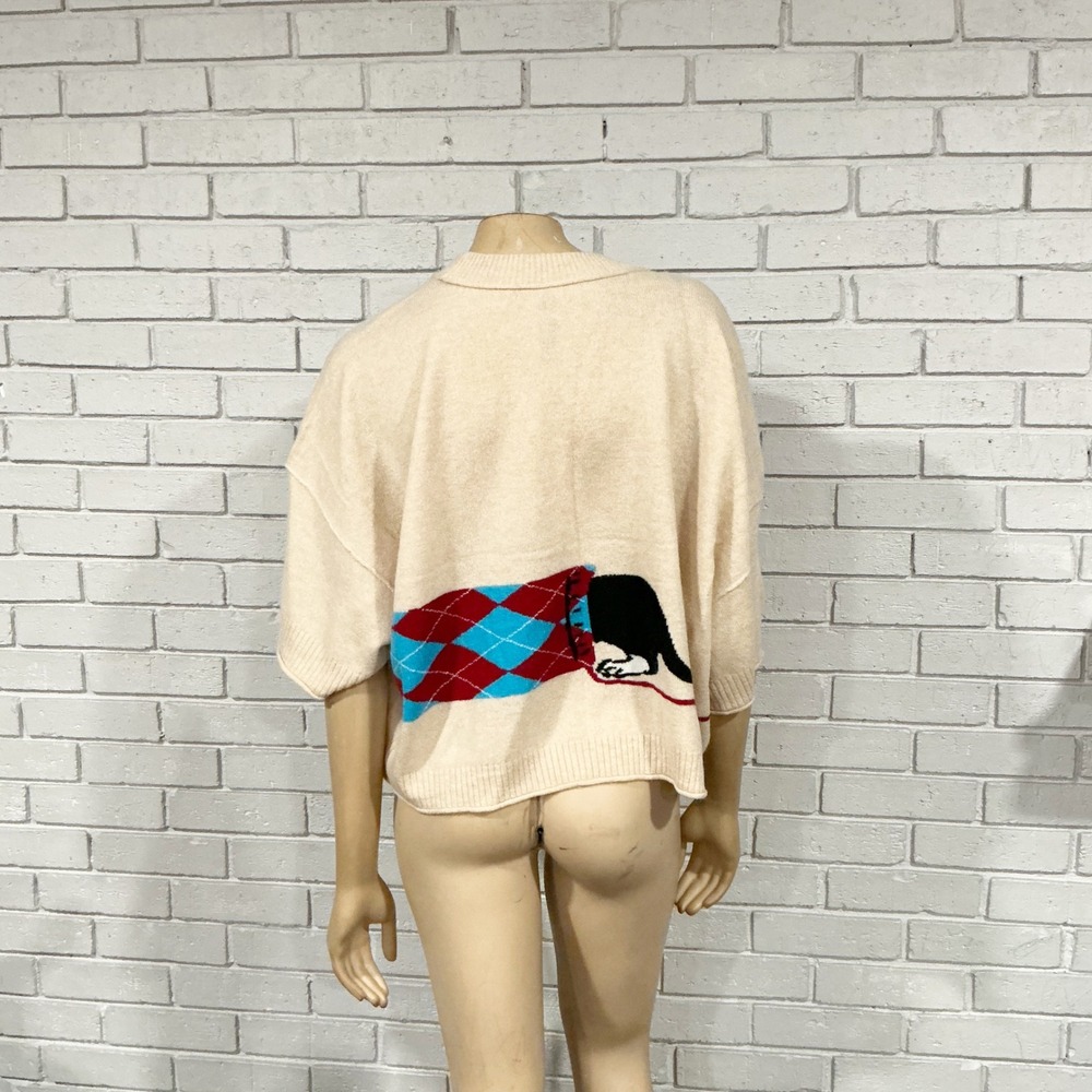 Anthropologie Dachshund Dog Cashmere Knit Sweater Beige NWT - Picture 4 of 15